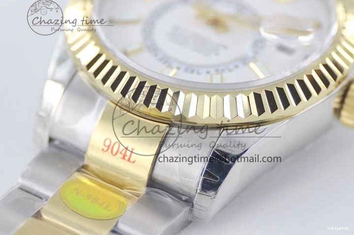 YG Asian SS Dial Edition Sky-Dweller Best 23J to 904L 1:1 Noob White on Bracelet 9001 SS YG 0301